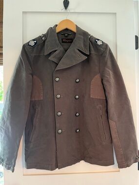 Rogue Double-Breasted Brown Pea Coat with Epaulettes